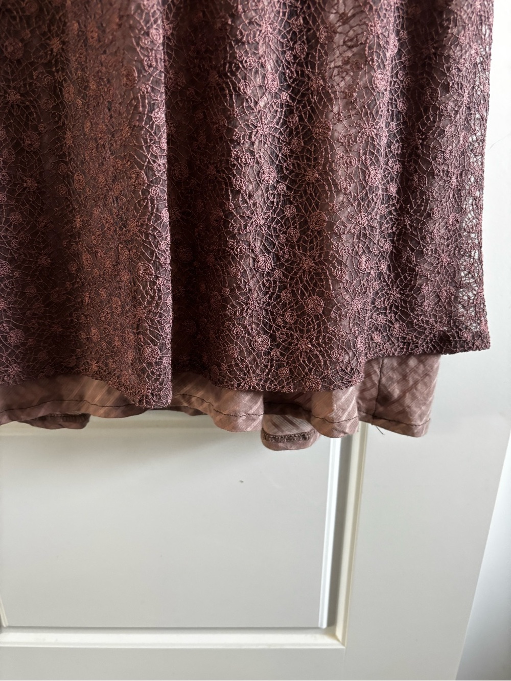Vintage Annah S Lace Silk Cotton Midi Dress Mauve Mushroom Rosette S - Picture 7 of 9